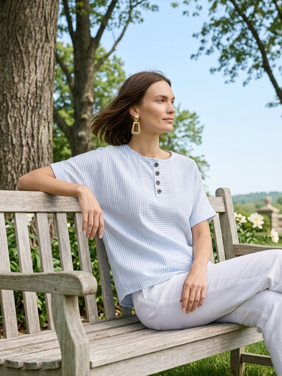 Women's Artistic Cut Striped Cotton-linen Shirt Blouse