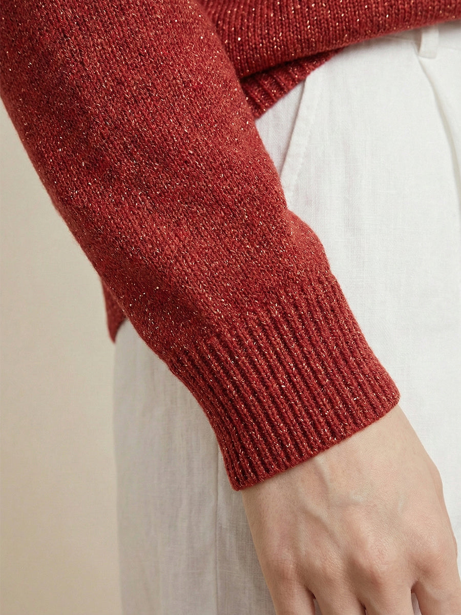 Women's V-neck Solid Color Loose Shiny Sweater