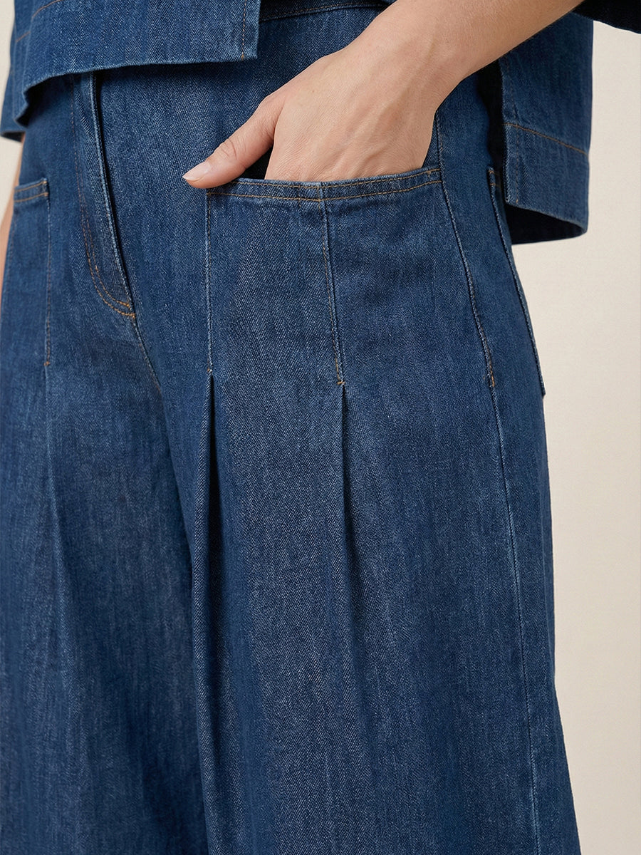 Women's Casual Denim Cotton Top And Pants Two-piece Set