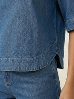 Women's Casual 100% Cotton Denim Top And Wide-leg Pants Two-piece Set