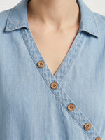 Women's Vintage Casual Ruffles Denim Short Sleeve Shirt