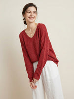 Women's V-neck Solid Color Loose Shiny Sweater