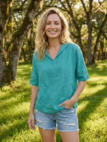 Linen V-Neck Short Sleeve Shirt