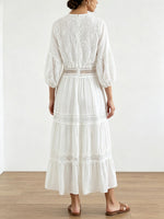 Mid-sleeve Openwork Embroidered Dress
