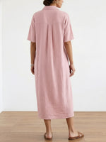 Casual Polo Collar Linen And Cotton Short-sleeved Dress