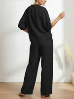 Womens Stylish Cozy Shirt & Wide-Leg Pants Linen Cotton Two-Piece Set