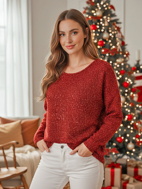 Christmas Round Neck Sparkling Knit Top