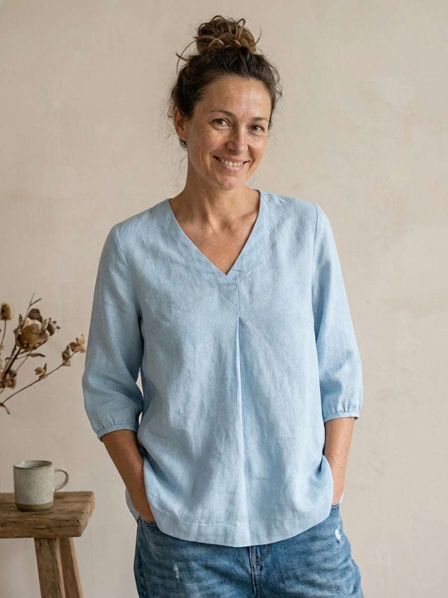 Womens Linen Puff Sleeves Top