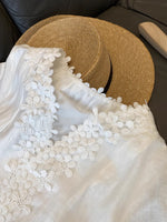 Casual Linen And Cotton Dress With 3d Floral Petal Embroidery