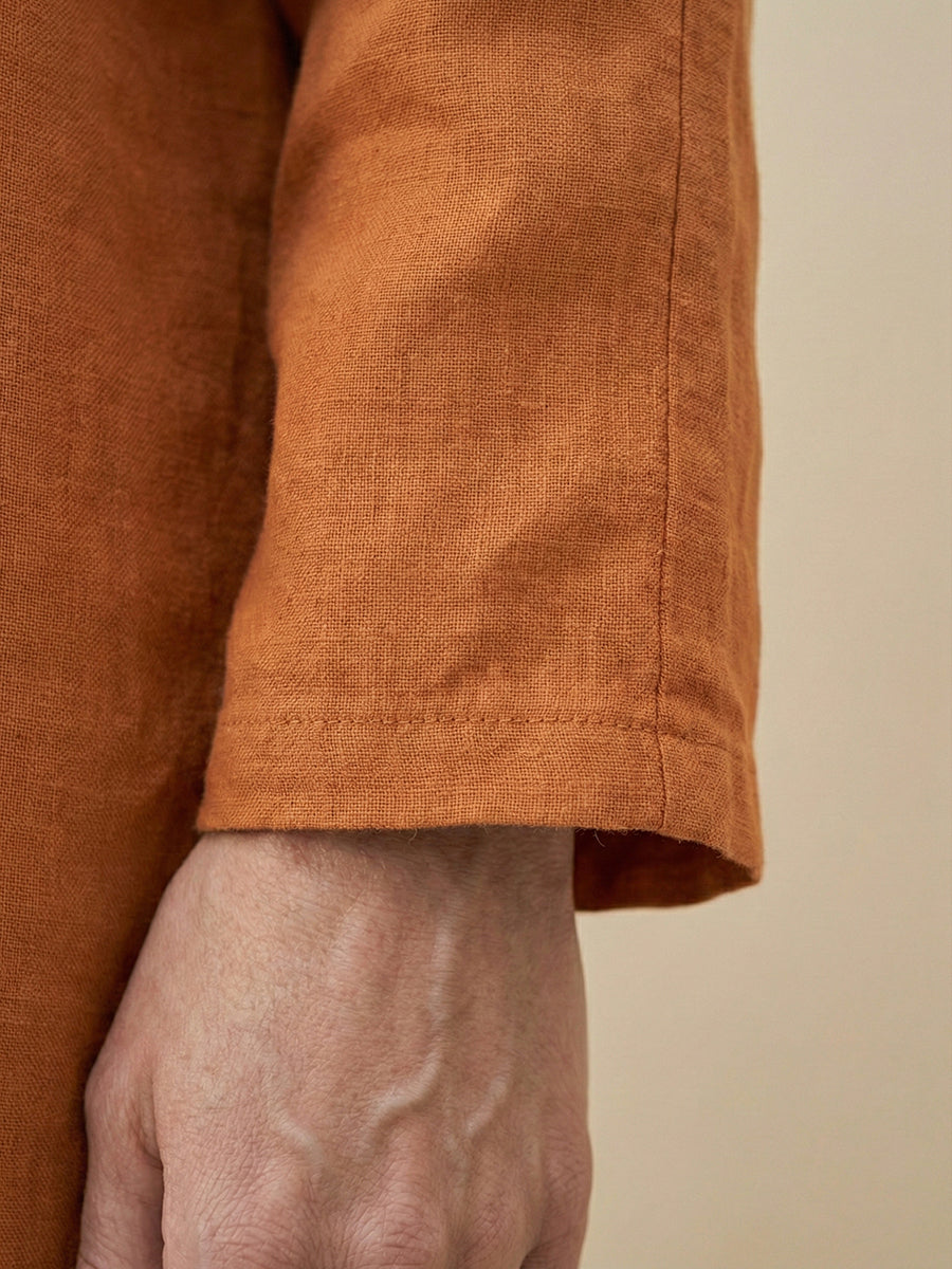 Linen Dropped Collar Long-Sleeve Top