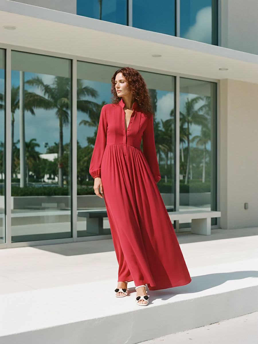 Women's Elegant Romantic Vacation Spring Maxi Dress Red Frock