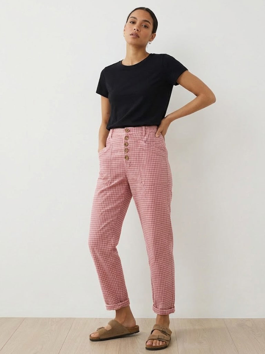 Women's Linen Simple Button Fly Trousers