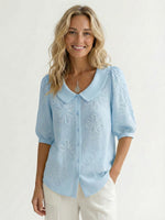 Women’s Vintage Peter Pan Collar Embroidered Floral Shirt