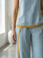 Women's Round Neck Sleeveless Casual Loose Top And High-waisted Loose Wide-leg Pants Cotton And Linen Set