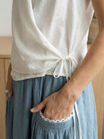 Linen Halter Neck Tie-Front Crop Top