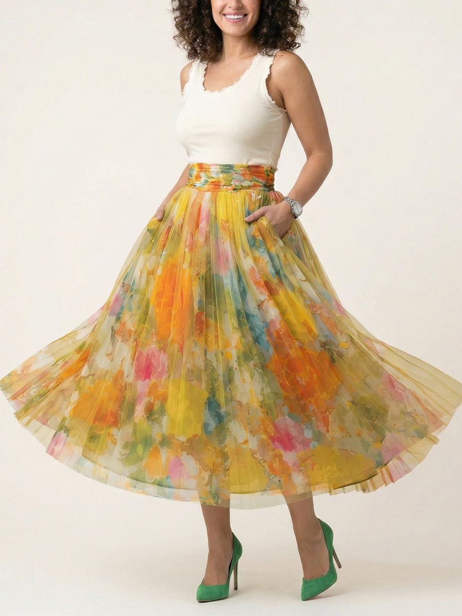 Mother’s Day Watercolor Mesh Maxi Skirt – Soft, Elegant & Timeless