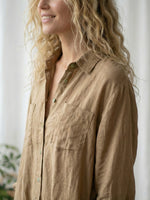 Women’s Relaxed-Fit Linen Button-Down Long-Sleeve Jumpsuit