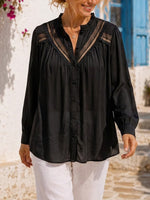 Loose And Elegant Long-sleeve Cotton Shirt With Lace Splicing