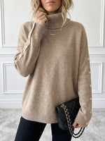 Casual High-Neck Button-Down Knit Sweater