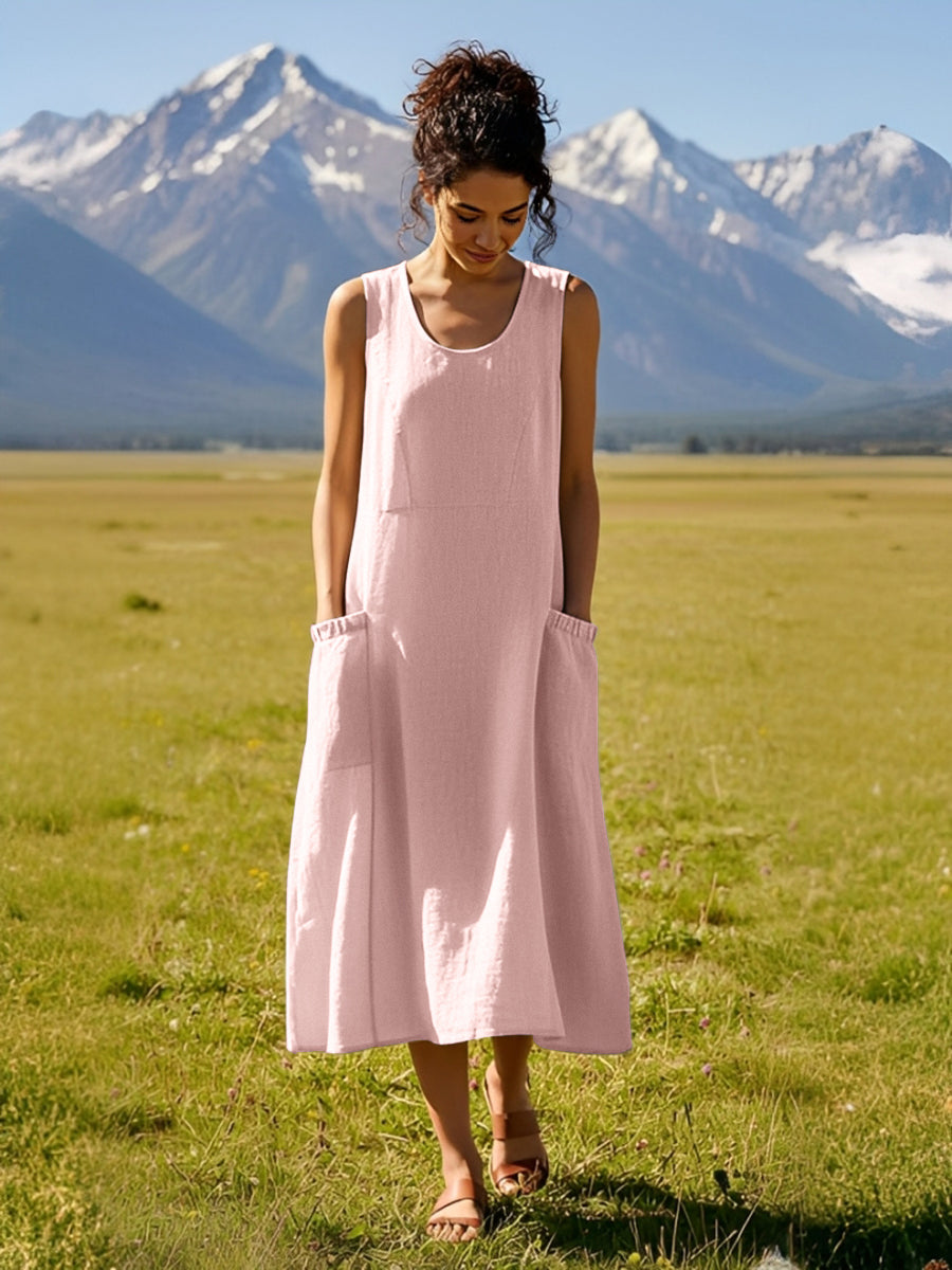 Linen Swing Beach Tank Dress Rosa / S