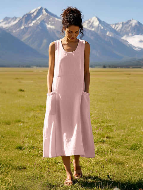 Linen Swing Beach Tank Dress Rosa / S