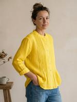 Women's Relaxed Fit Cotton-Linen Blend Shirt with Pintuck Detail