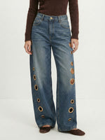 Women's Grommet-Detail Wide-Leg Jeans – Bold Style, Comfortable Fit