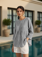 Linen Checked Long-Sleeved Top