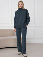 Casual Travel Stand Collar Side Zipper Top Straight Pants Two-Piece Set