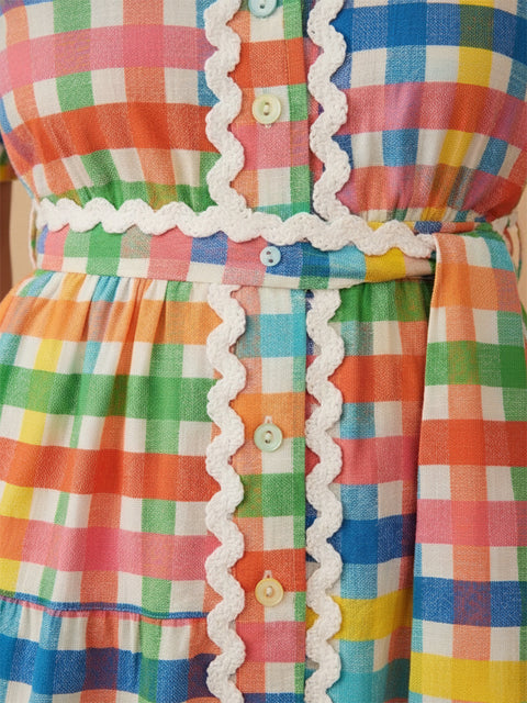 Colorful Square Art Print Collared Shirt Dress