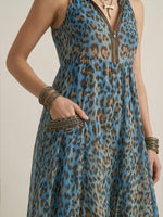Women's Retro Casual Green Leopard Print Art Hooded Midi Dress