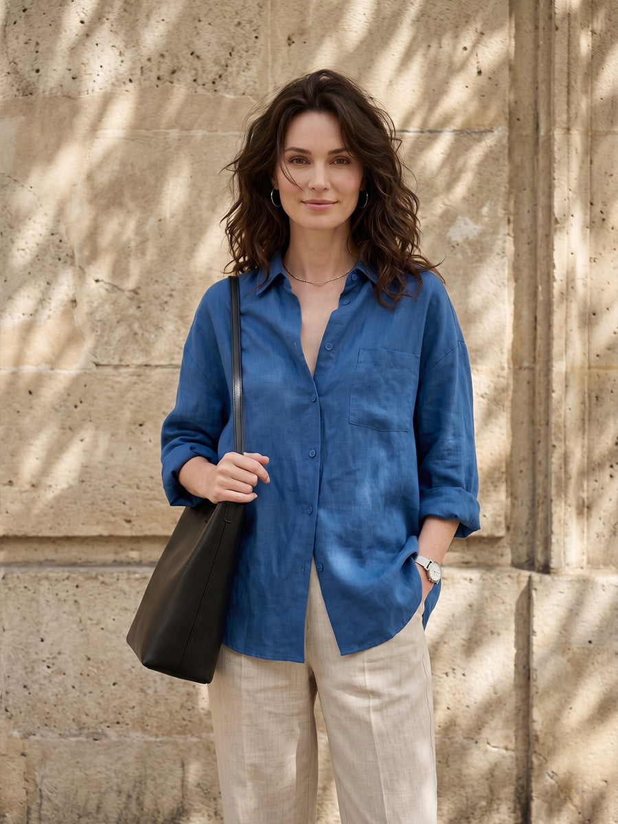 Women’s Minimalist Linen Blouse – Relaxed Fit Breathable Summer Shirt