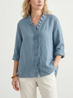 Women's Casual Cotton And Linen Ruffle Shirt