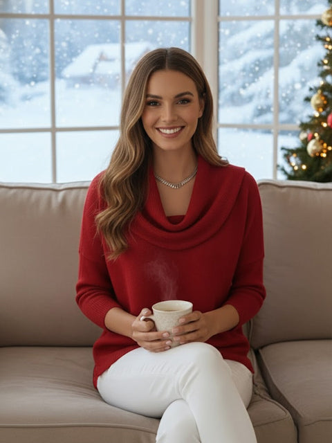 Women’s Soft and Elegant Solid ColorRuffled Collar Sweater Top