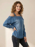 Women’s Casual Off-Shoulder Denim Long Sleeve Top
