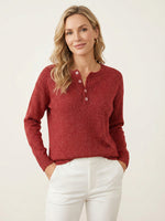 Women's Shiny Henley Neck Solid Color Sweater Top