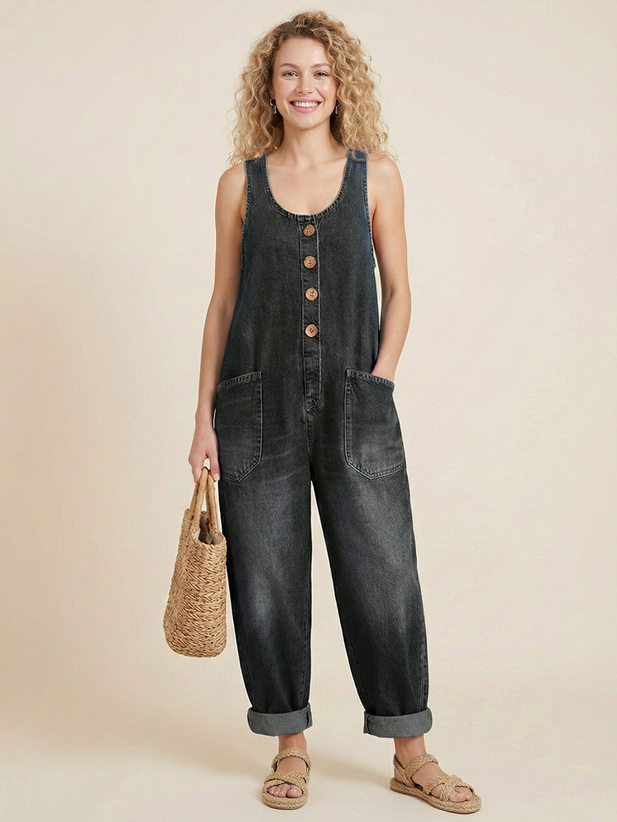Women’s Casual Cotton Vest & Denim Jumpsuit
