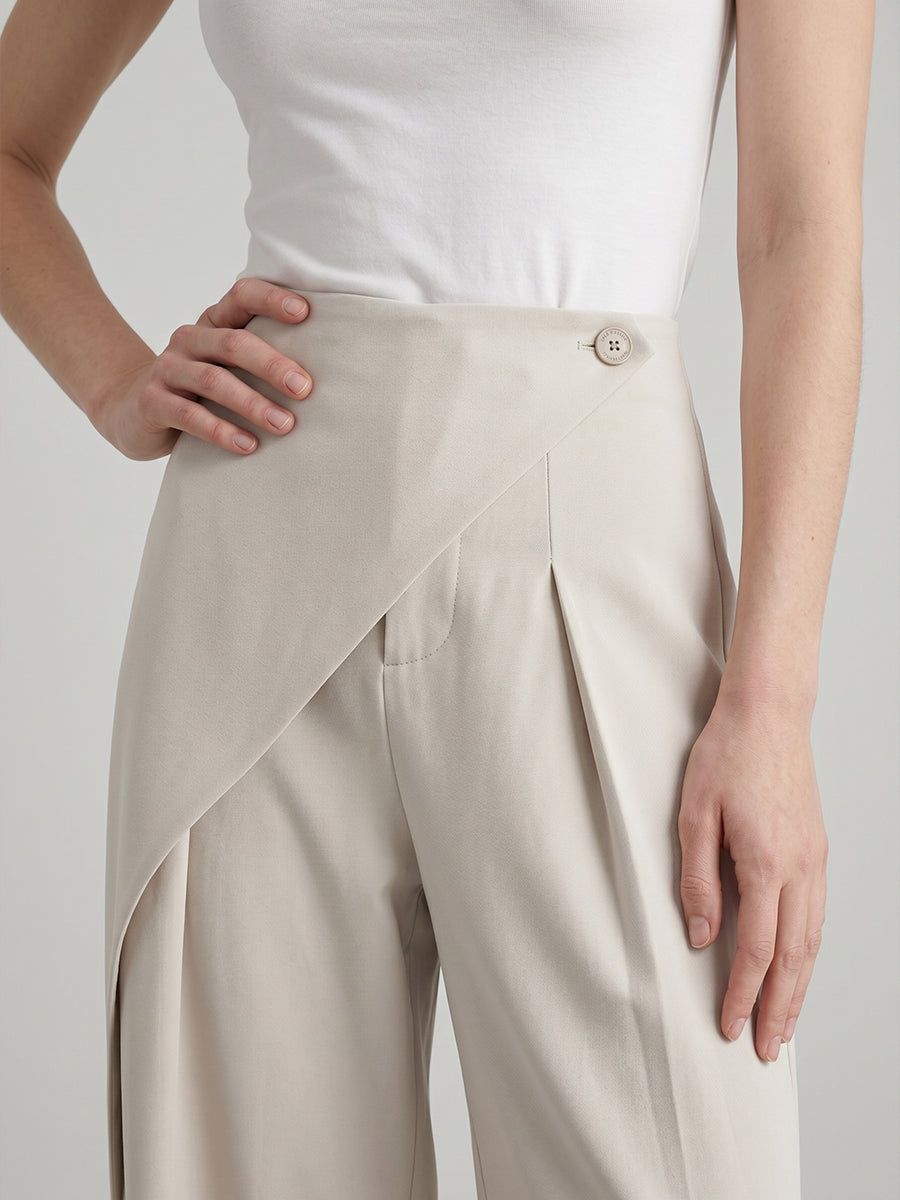 Women's Minimalist High-Waist Asymmetric Flowy Wide-Leg Trousers