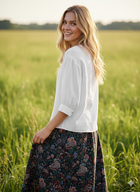 Linen Button-Front Drop Shoulder Shirt White / L