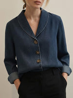 Fiorachic Women‘s Vintage Shawl Collar Button-up Denim Cotton Top