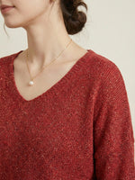 Women's V-neck Solid Color Loose Shiny Sweater