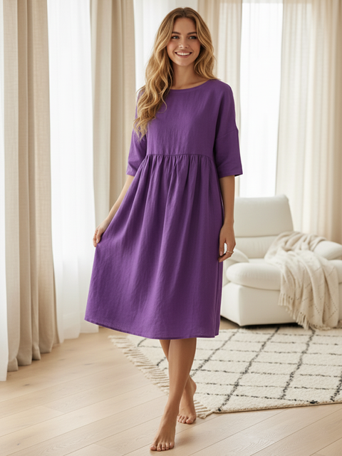 Linen A-Line Midi Dress Purple / 2XL
