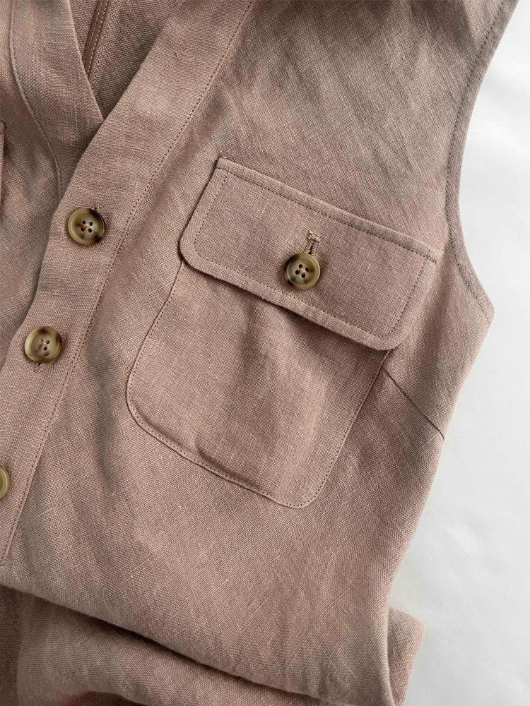 Casual Sleeveless 100% Linen Dress