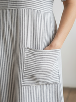 Womens Linen Pinstripe Paneled Short-Sleeved Dress