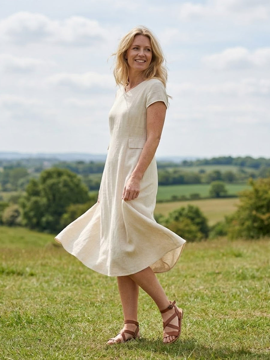 Linen Natural Summer V-Neck Dress