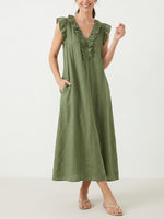 Women's Solid Color Ruffled Art Casual Fashion Cozy Cotton Linen Dress