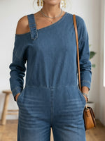 Women's Fashionable Off-the-shoulder Denim Jumpsuit