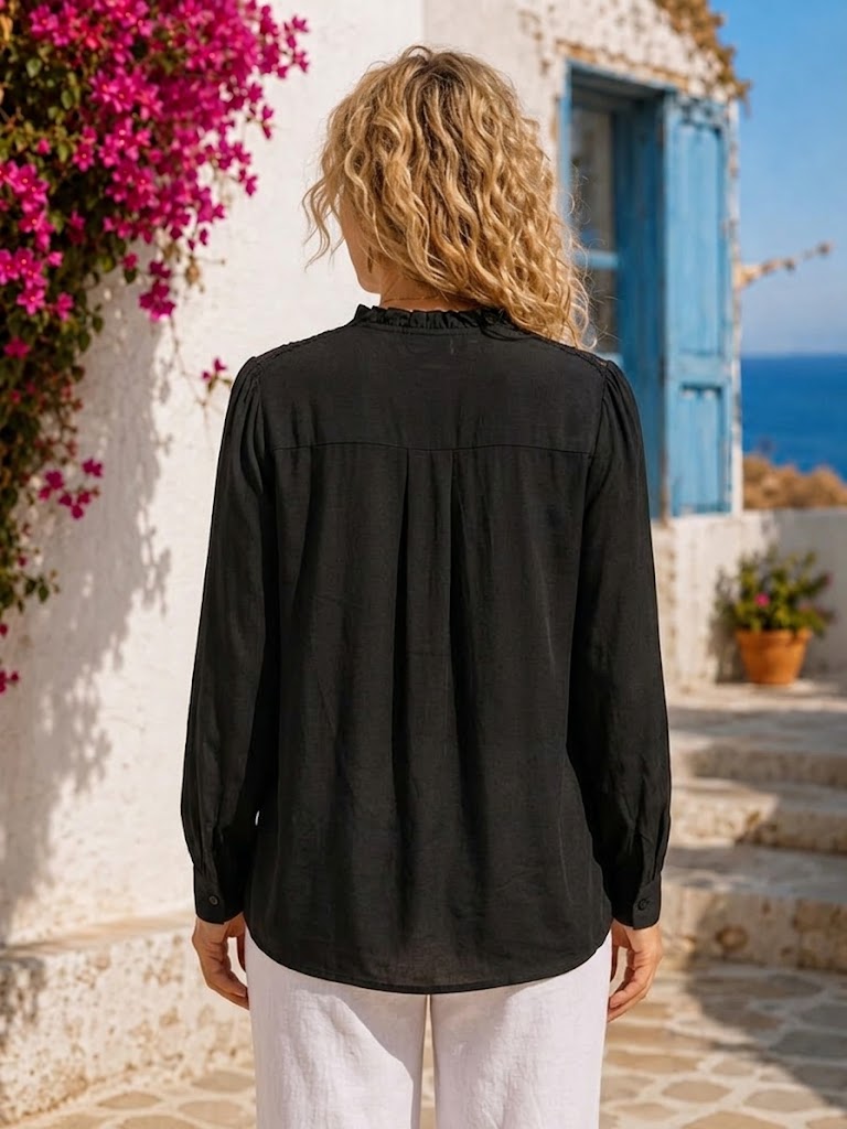 Loose And Elegant Long-sleeve Cotton Shirt With Lace Splicing