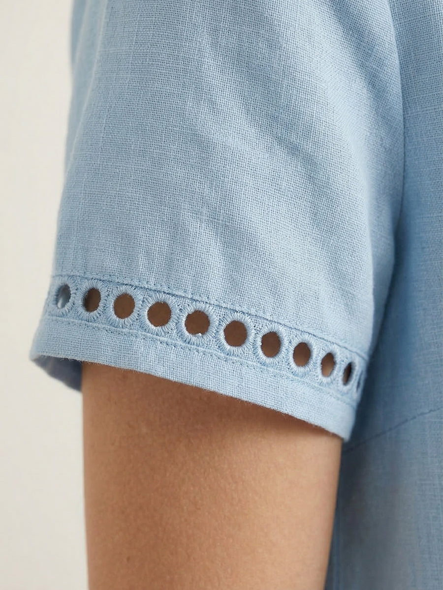Cozy And Casual Patchwork Linen And Cotton Top With Openwork Weave