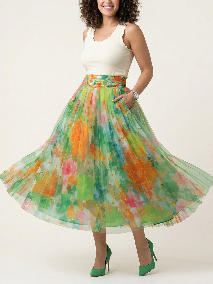 Mother’s Day Watercolor Mesh Maxi Skirt – Soft, Elegant & Timeless